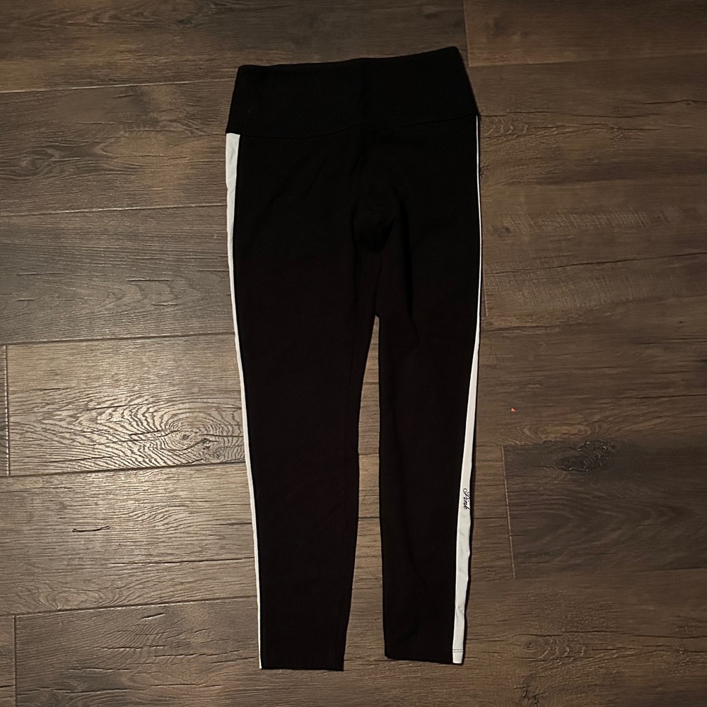 PINK Victoria's Secret Women’s Leggings - Black with White Stripes